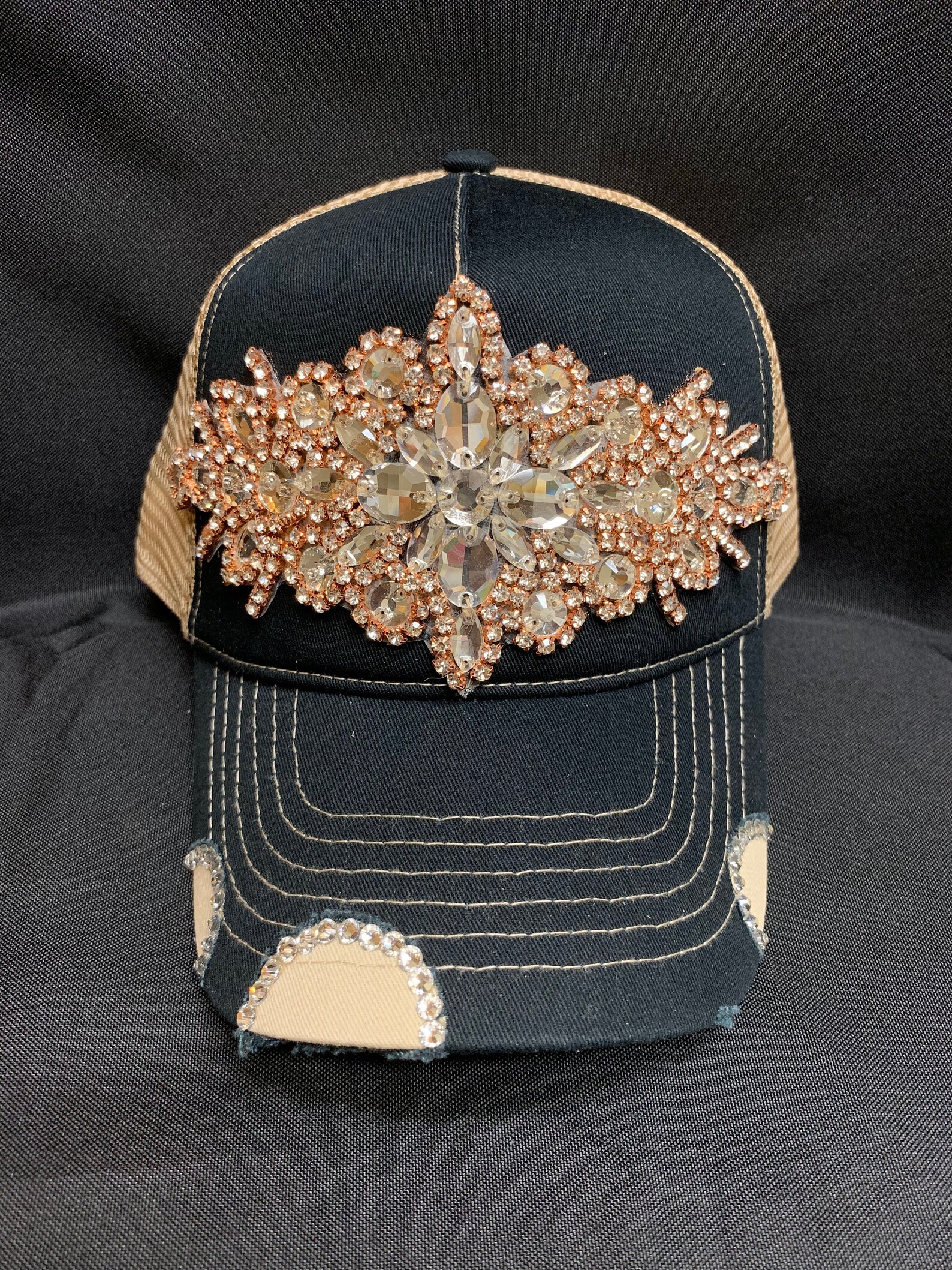 Black & Tan Rhinestone Trucker Hat - Etsy
