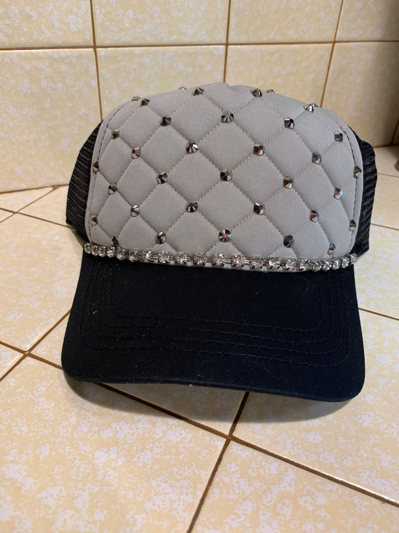 Gray & Black Rhinestone Trucker Hat - Etsy
