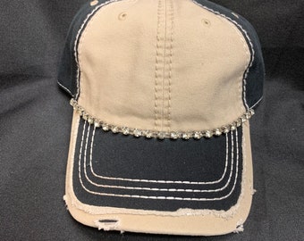 Black & Tan Distressed Rhinestone Hat