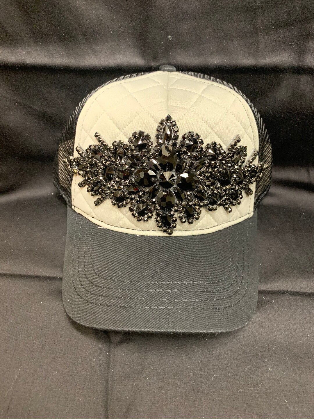 Black & Gray Rhinestone Trucker Hat - Etsy