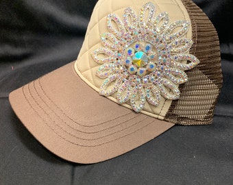 Brown & Tan Rhinestone Trucker Hat