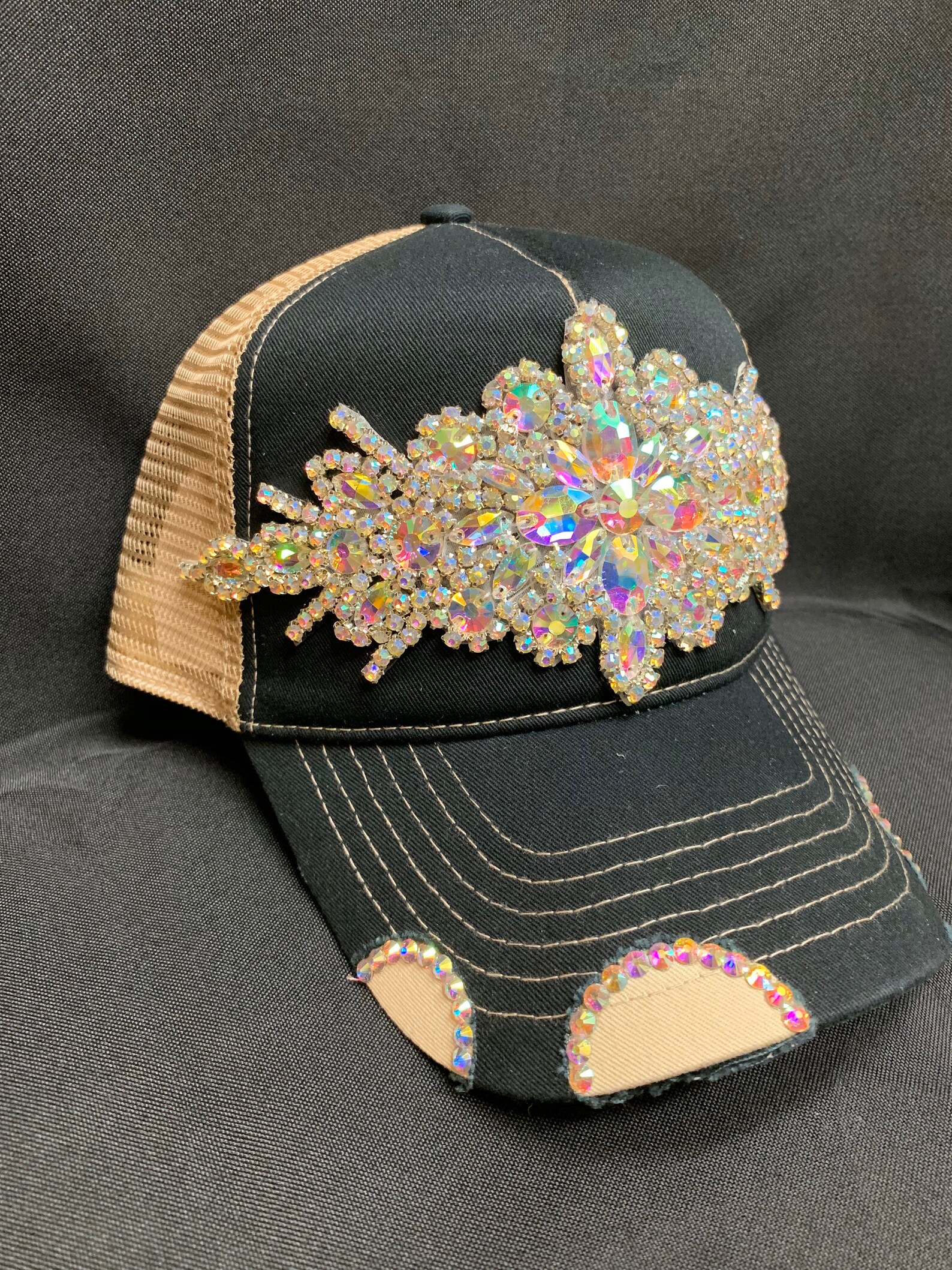 Black & Tan Rhinestone Trucker Hat - Etsy