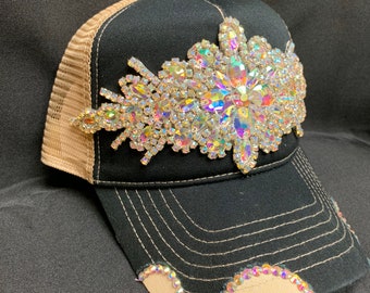 Gray & Black Rhinestone Trucker Hat, One Size Fits Most, Adjustable - Etsy