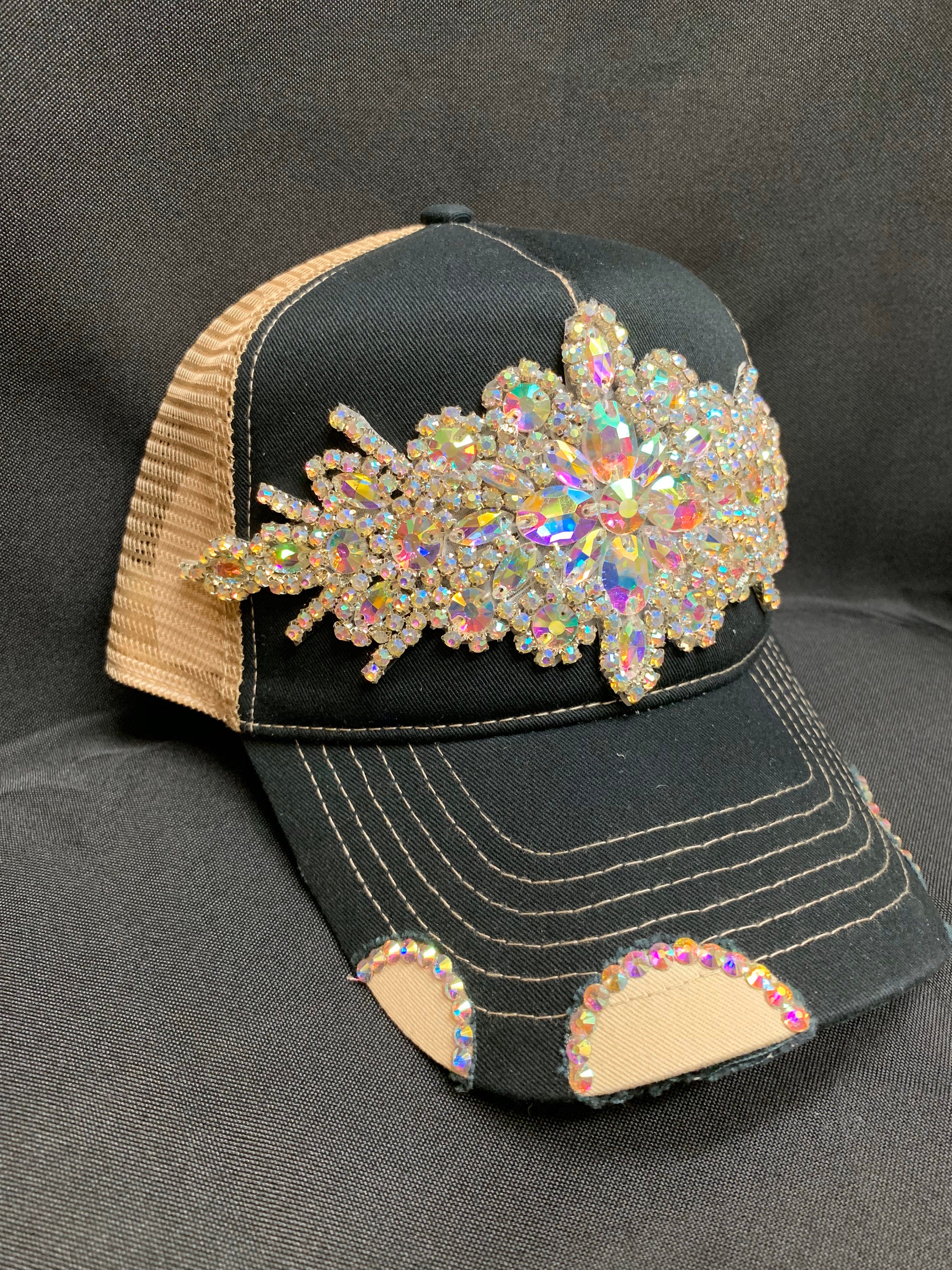 Black & Tan Rhinestone Trucker Hat - Etsy
