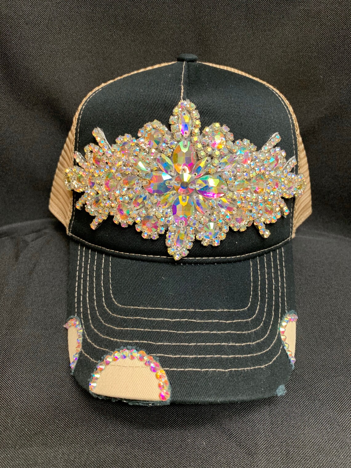 Black & Tan Rhinestone Trucker Hat - Etsy