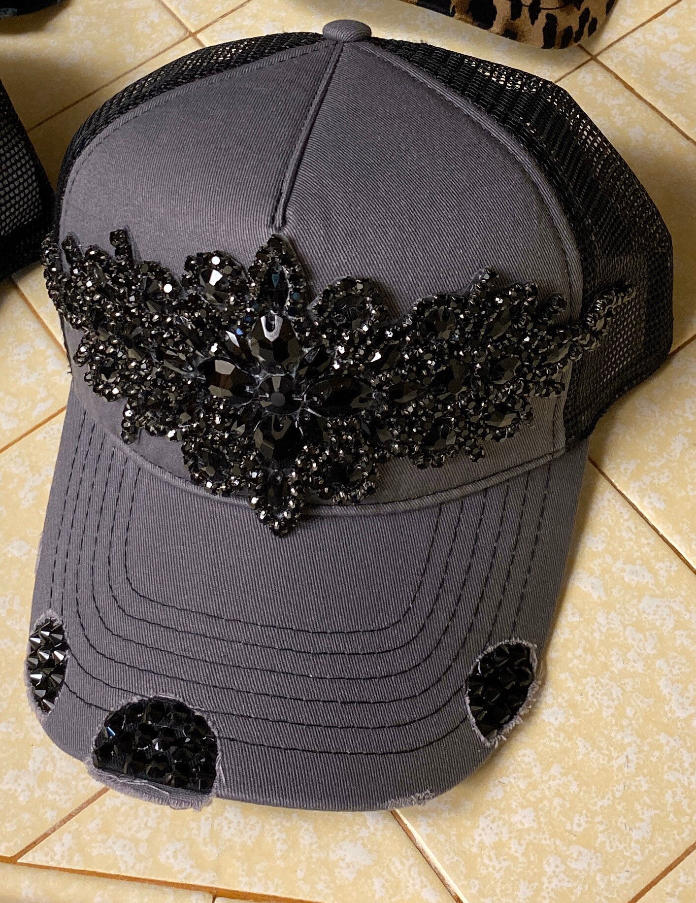 Gray & Black Rhinestone Trucker Hat - Etsy
