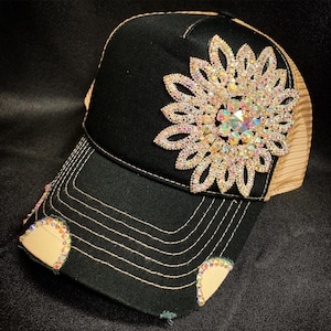 Black & Tan Rhinestone Trucker Hat