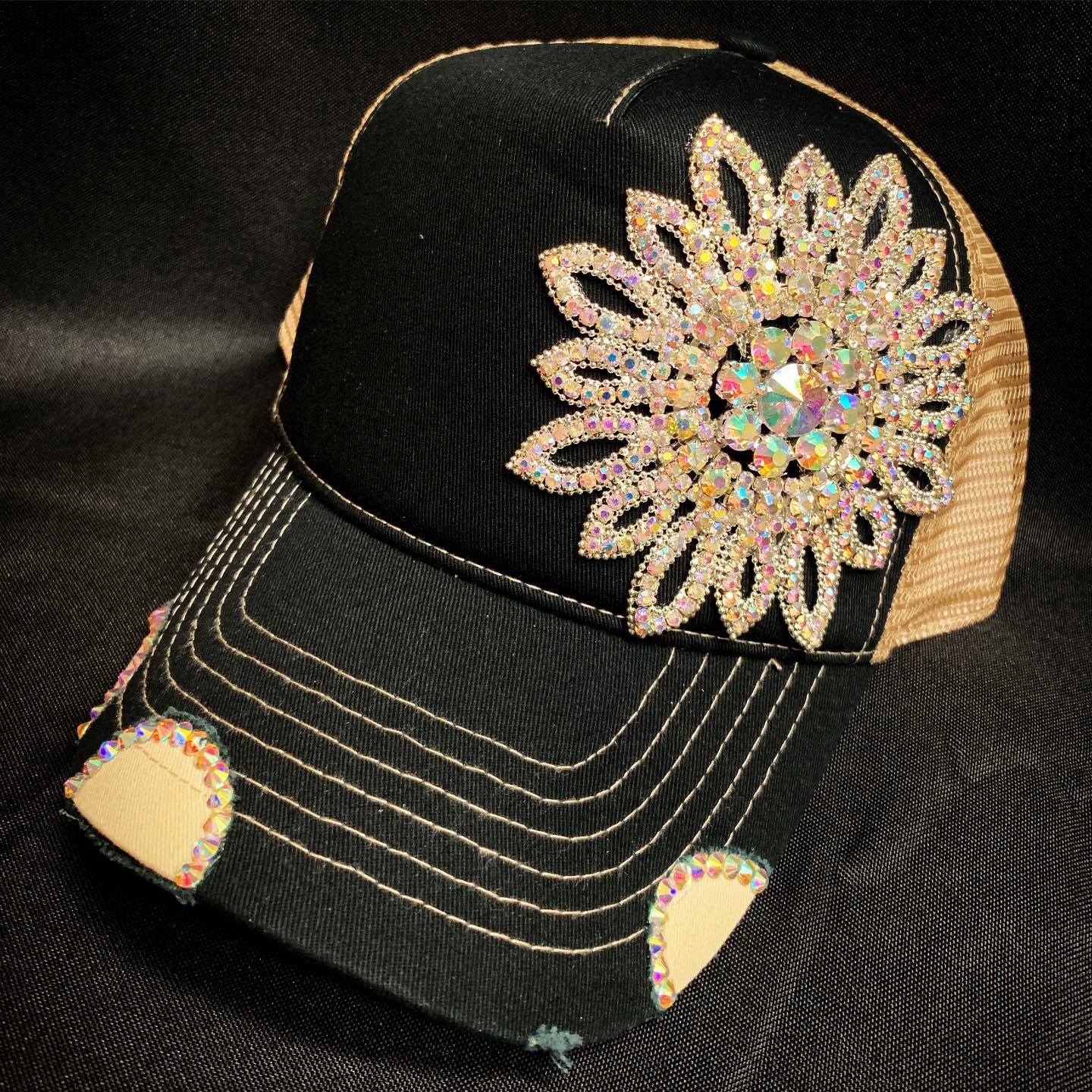 Black & Tan Rhinestone Trucker Hat