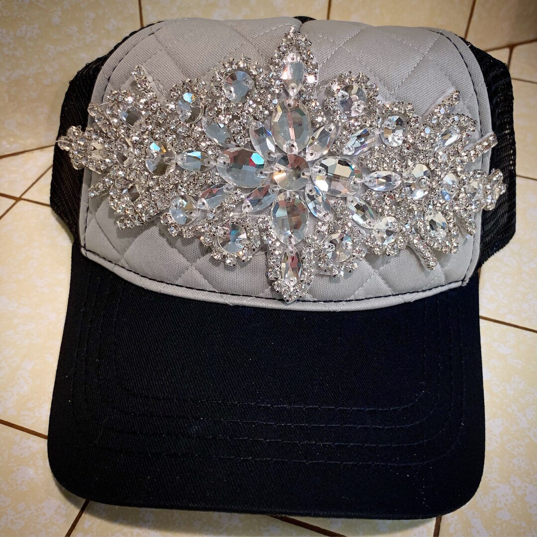 Gray & Black Rhinestone Trucker Hat - Etsy