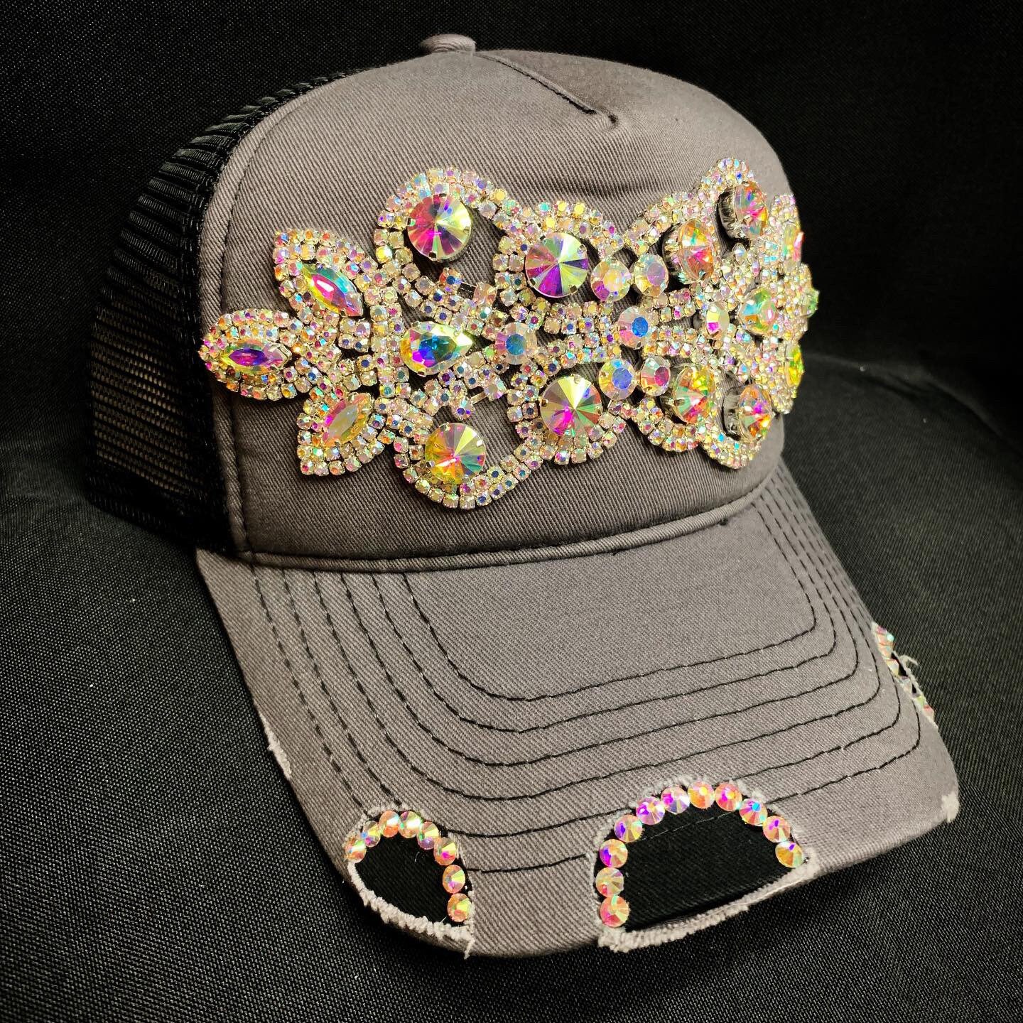 Gray & Black Rhinestone Trucker Hat - Etsy