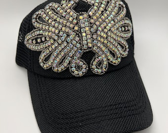 Rhinestone Butterfly Black Trucker Hat, Bling Trim - Etsy display picture 3