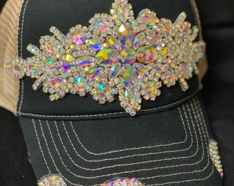 Gray & Black Rhinestone Trucker Hat, One Size Fits Most, Adjustable - Etsy