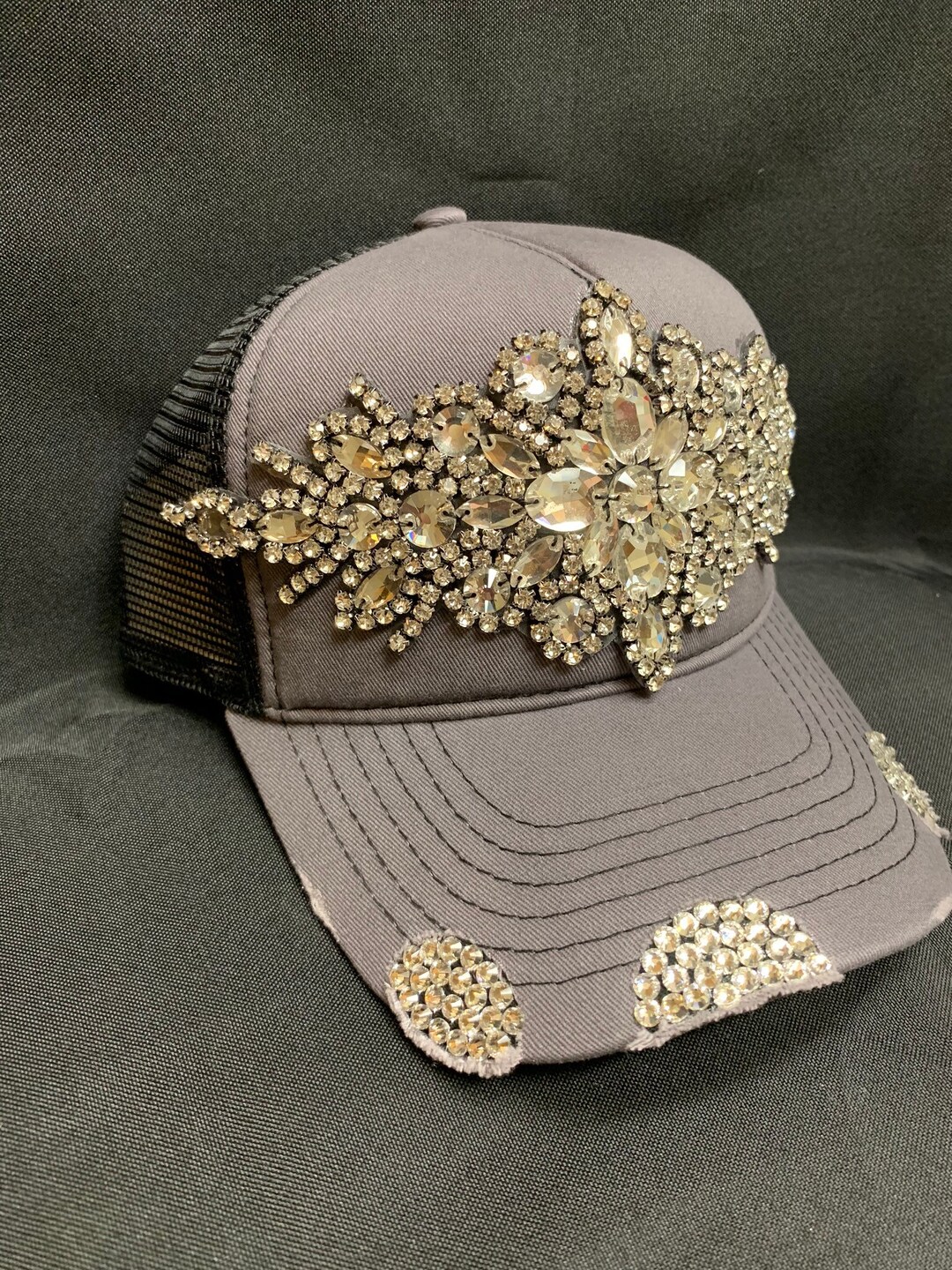 Gray & Black Rhinestone Trucker Hat - Etsy