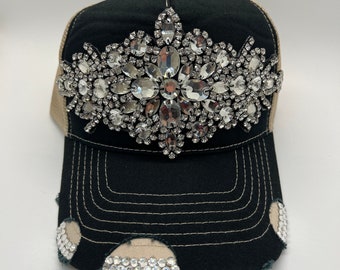 Black & Tan Rhinestone Trucker Hat