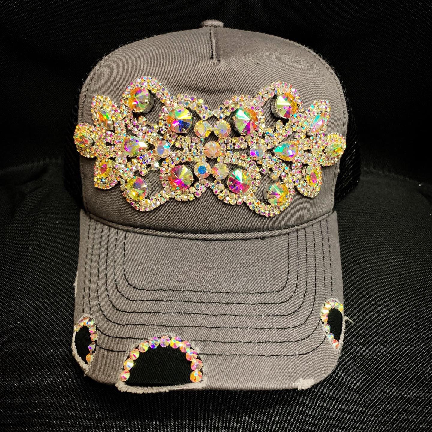 Gray & Black Rhinestone Trucker Hat - Etsy