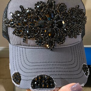 Gray & Black Rhinestone Trucker Hat - Etsy