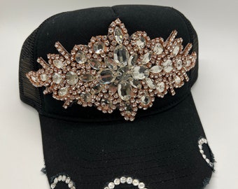 Gray & Black Rhinestone Trucker Hat, One Size Fits Most, Adjustable - Etsy