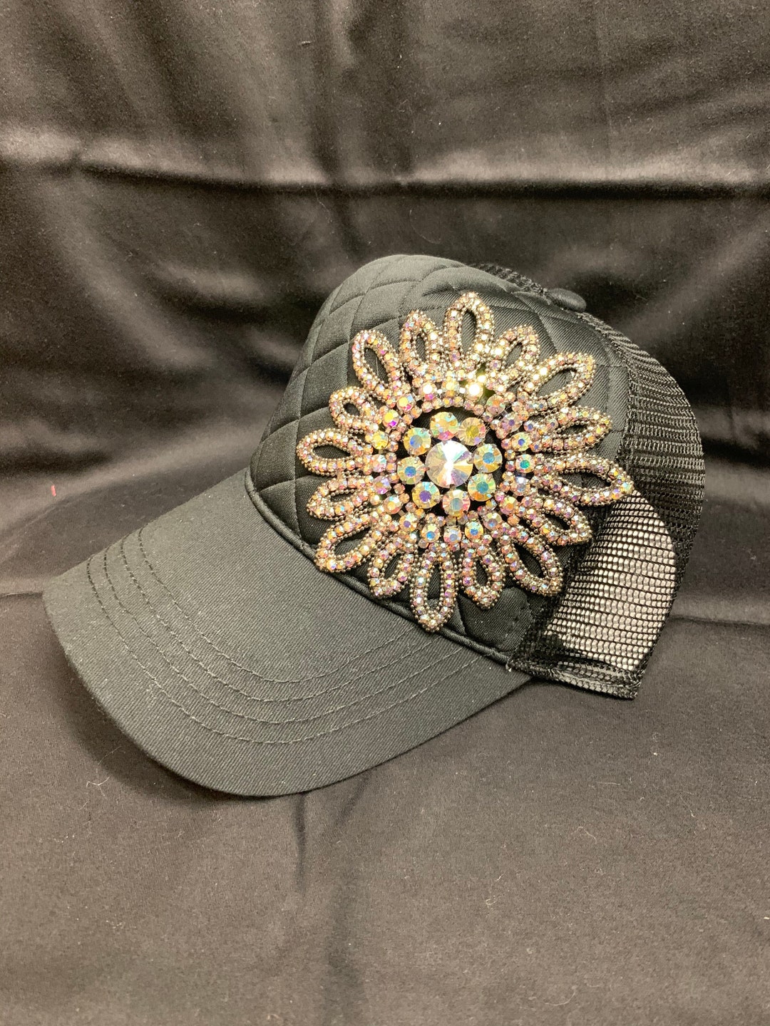 Black Rhinestone Trucker Hat - Etsy