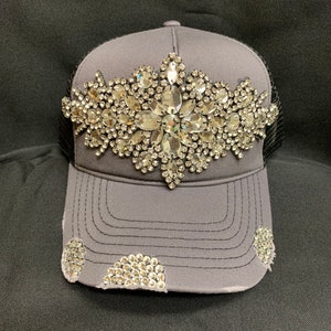 Gray & Black Rhinestone Trucker Hat - Etsy