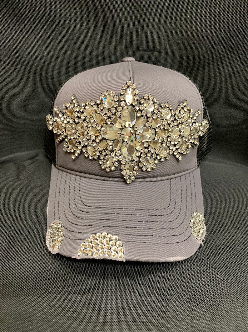 Gray & Black Rhinestone Trucker Hat - Etsy