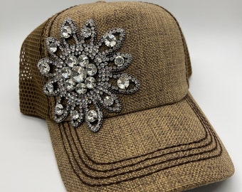 Brown Rhinestone Trucker Hat
