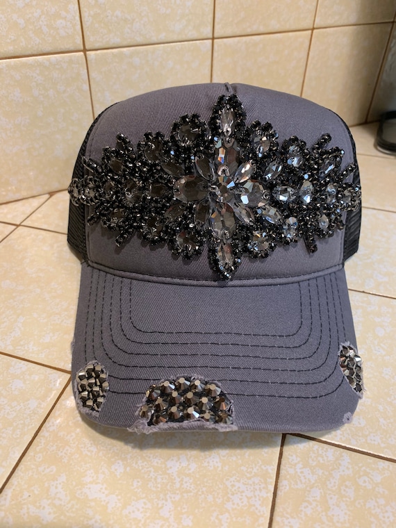 Black and Sliver Rhinestone Trucker Baseball Cap adjustable size Generic Bling Sequins Baseball Cap for Men Women Adjustable  main image 3