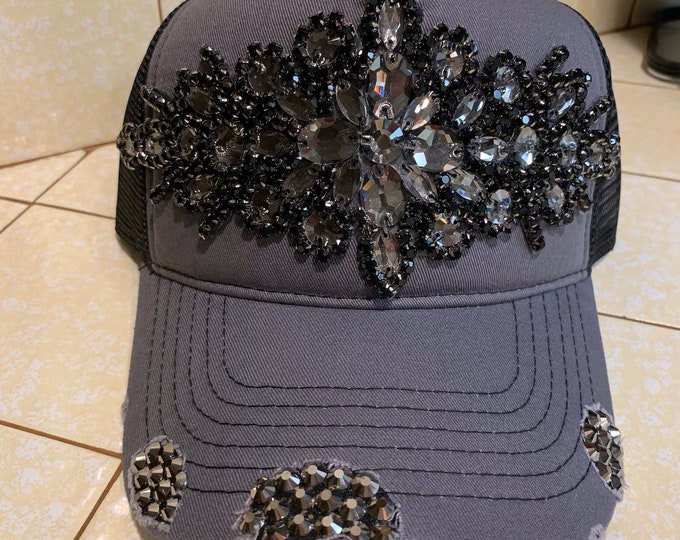 Gray & Black Rhinestone Trucker Hat One Size Fits Most - Etsy