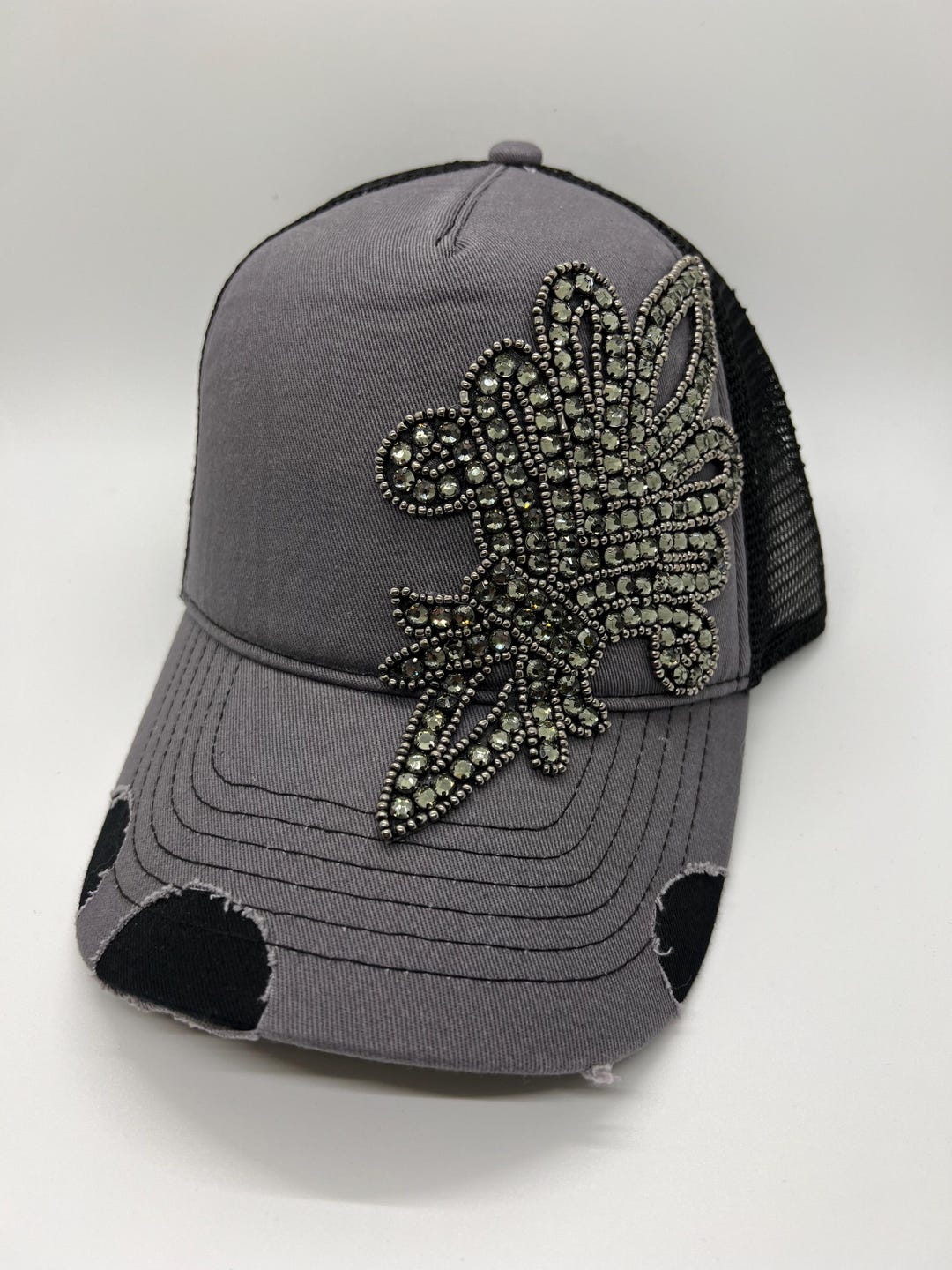 Black & Grey Rhinestone Trucker Hat - Etsy