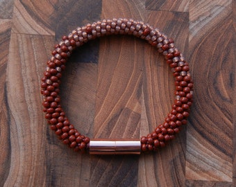 Copper Tone Oxblood Beaded Bracelet | Custom Size Handmade Jewelry | Glass Beads |  Kumihimo Ombré | Minimal Design | Magnetic Clasp |