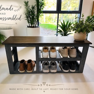Handmade Entryway Bench: 40-inch Shoe & Boot Storage, Custom Stain Options