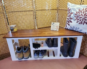 Handmade Entry Bench with Boot Cubbies: English Chestnut Top, Custom Colors (46 inch)