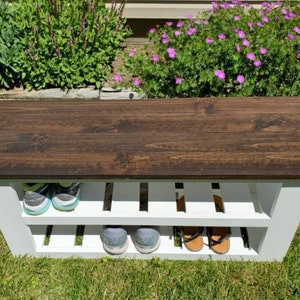 40 inch Custom handmade entry bench! Customizable and fully assembled with your choice of stain and paint colors.Primary=Base Secondary=Top!