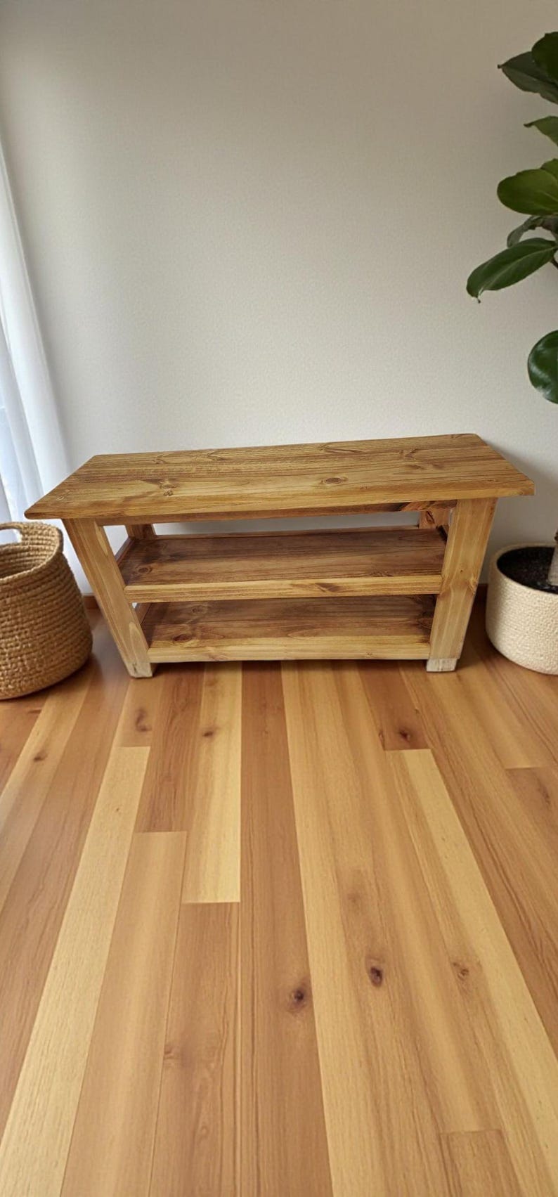 Handmade 36" Entryway Bench with Shoe Shelves: Custom Stain Options