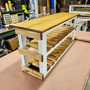 Handmade Entry Bench with Shoe Shelves: Golden Oak & White, 40 inch