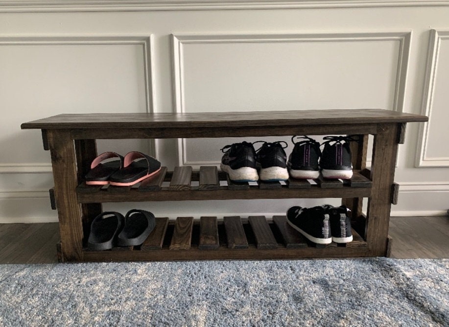 Handmade Custom Entry Bench and Shoe Holder With 2 Shelves. - Etsy