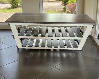 Handmade Entryway Bench with Shoe Shelves - Custom Stain Colors