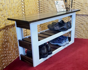 Banco de recibidor de 91 cm (36") hecho a mano con estantes para zapatos: acabado y pintura personalizados.