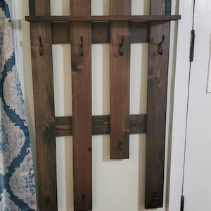 Handmade Hall Tree: Walnut Stained Coat Rack with Shelf