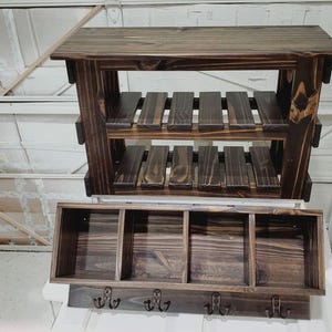 Handmade Entryway Bench with Cubby Coatrack: Customizable Shoe Storage
