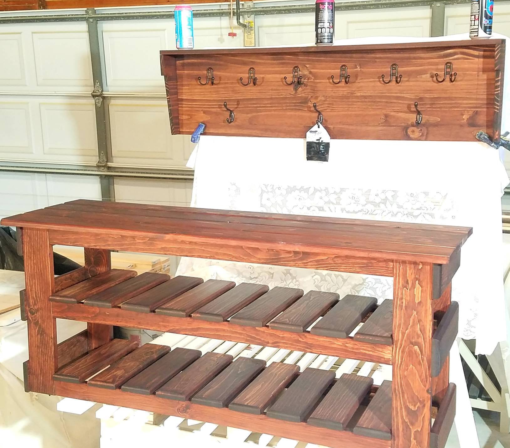 Custom Handmade Entry Bench and Shoe Holder With 2 Shelves Etsy