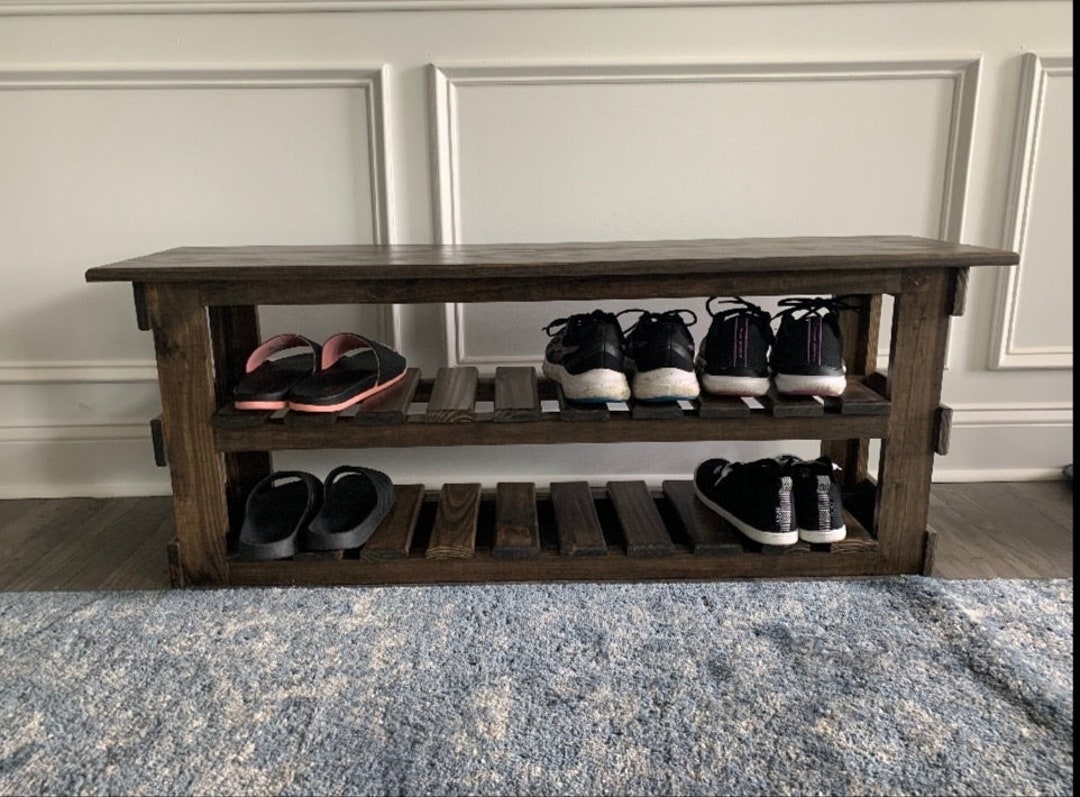 Handmade Custom Entry Bench and Shoe Holder With 2 Shelves. Customizable and Fully Assembled