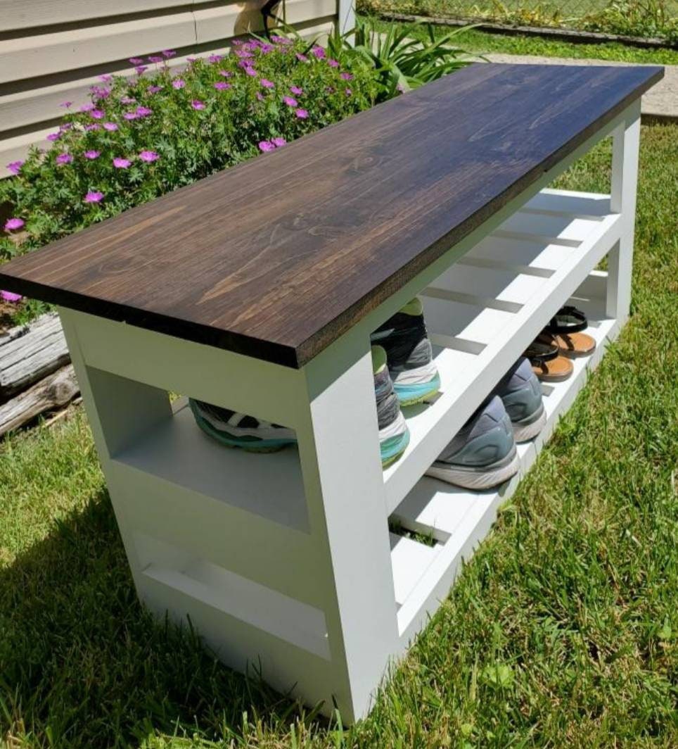 40 Inch Entryway Bench: Dark Walnut Top, Painted Base - Etsy