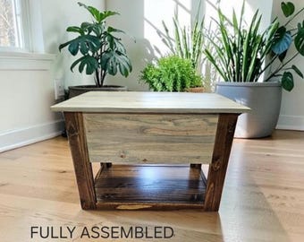 Handmade Hinged Coffee Table: Rustic Beige Stain, 6-inch Storage