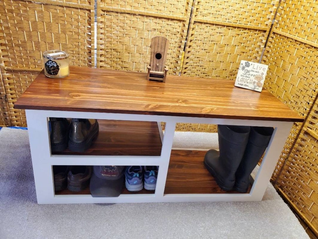 40 Inch Handmade Entry Bench and Shoe Holder. Featuring 2 Etsy