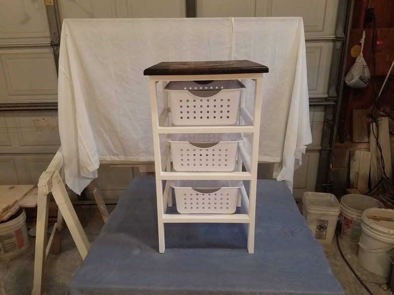 Handmade Wooden storage unit with 3 white bins. Storage Etsy