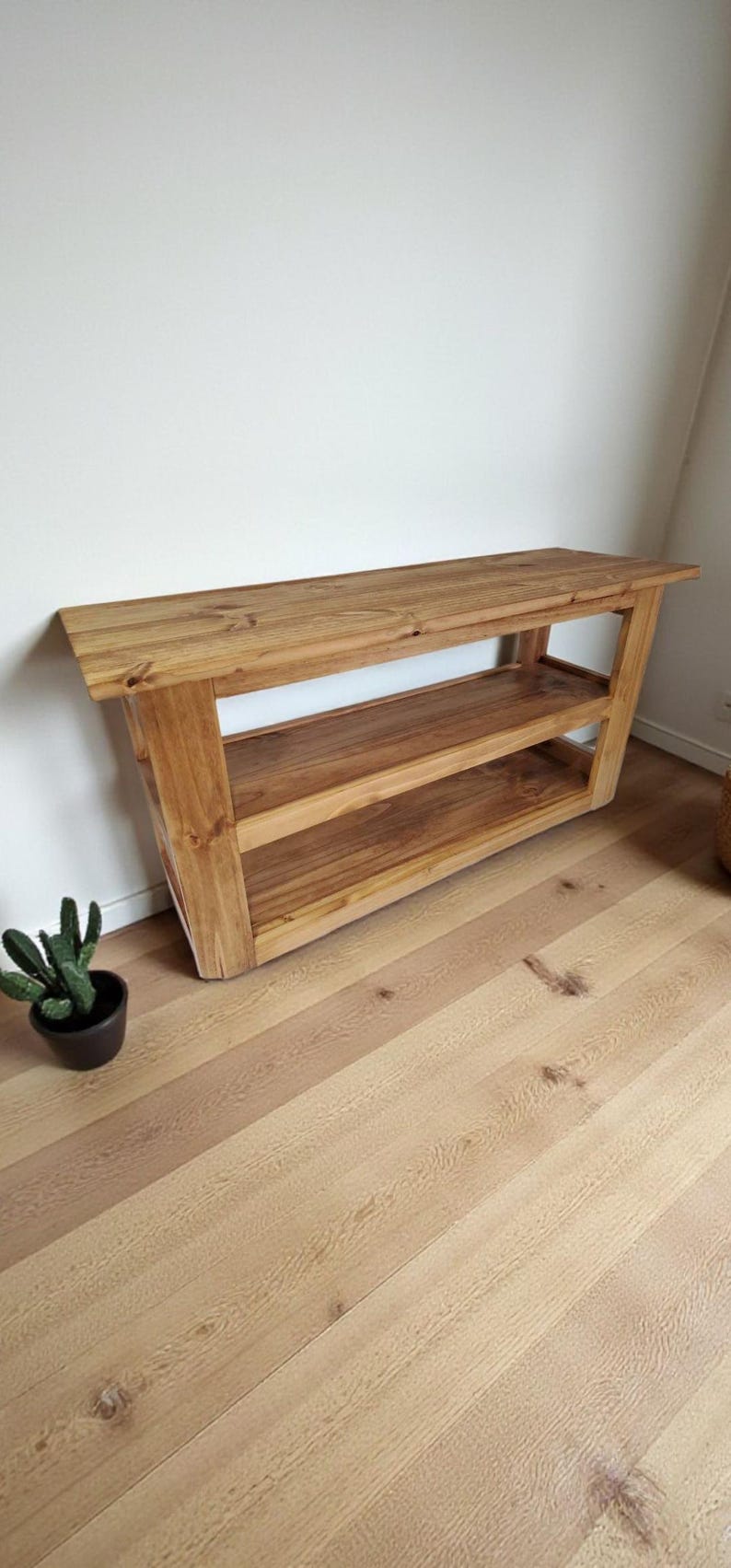 Handmade 36" Entryway Bench with Shoe Shelves: Custom Stain Options - Thumbnail 4