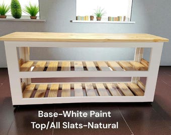 Handmade Entryway Bench with Shoe Shelves: Puritan Pine & White