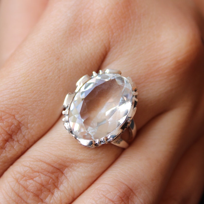 Crystal Quartz Ring Healing Stone Sterling Silver Jewelry Etsy
