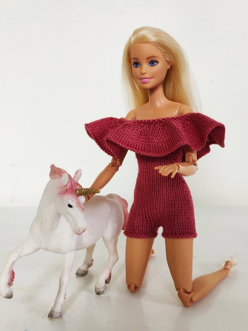 Clothes for Barbie. Pink knitted jumpsuit for the doll 12 Etsy