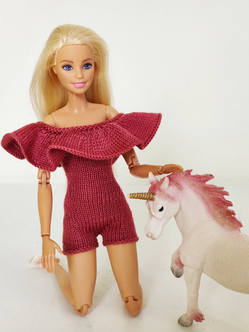Clothes for Barbie. Pink knitted jumpsuit for the doll 12 Etsy